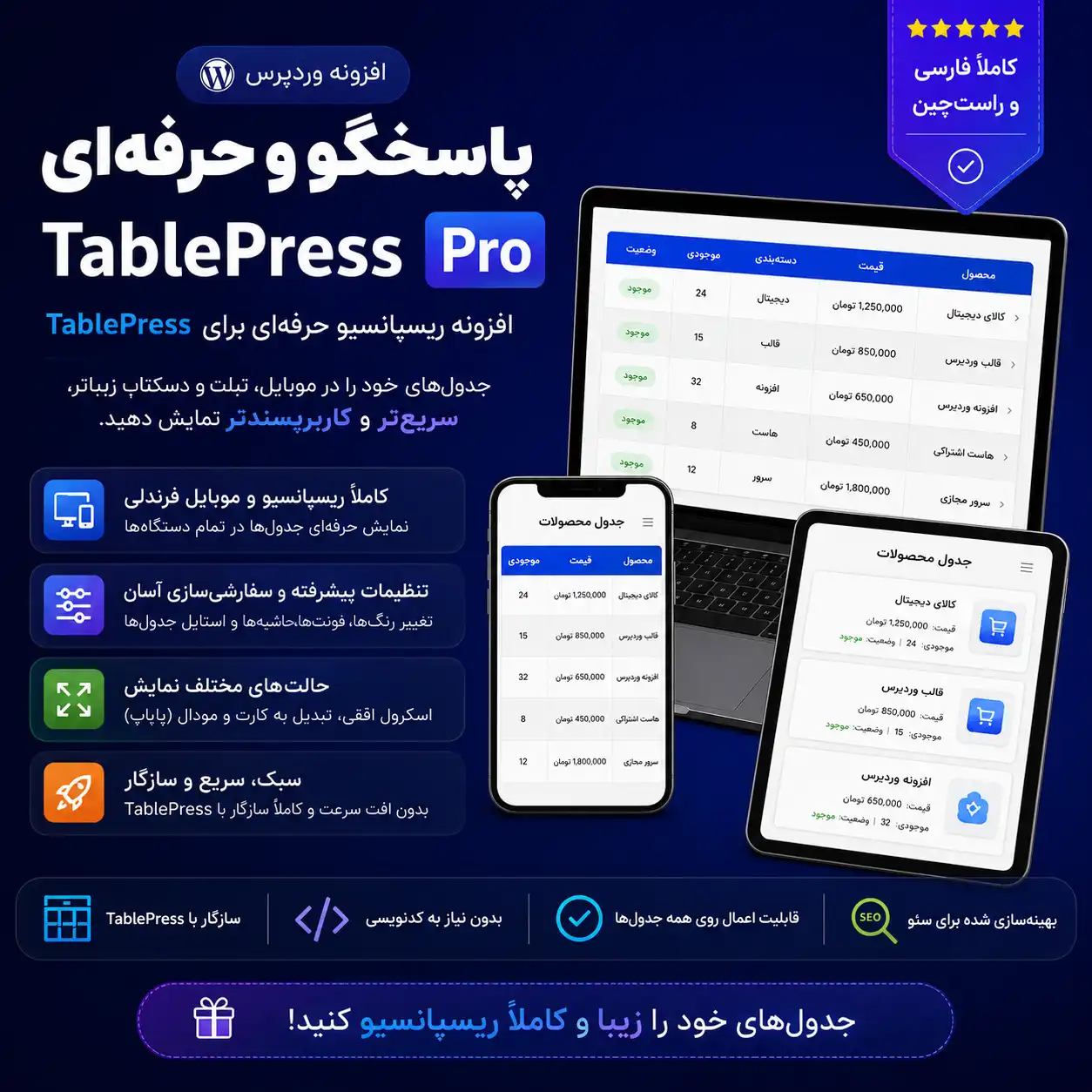 خرید افزونه ریسپانسیو tablepress